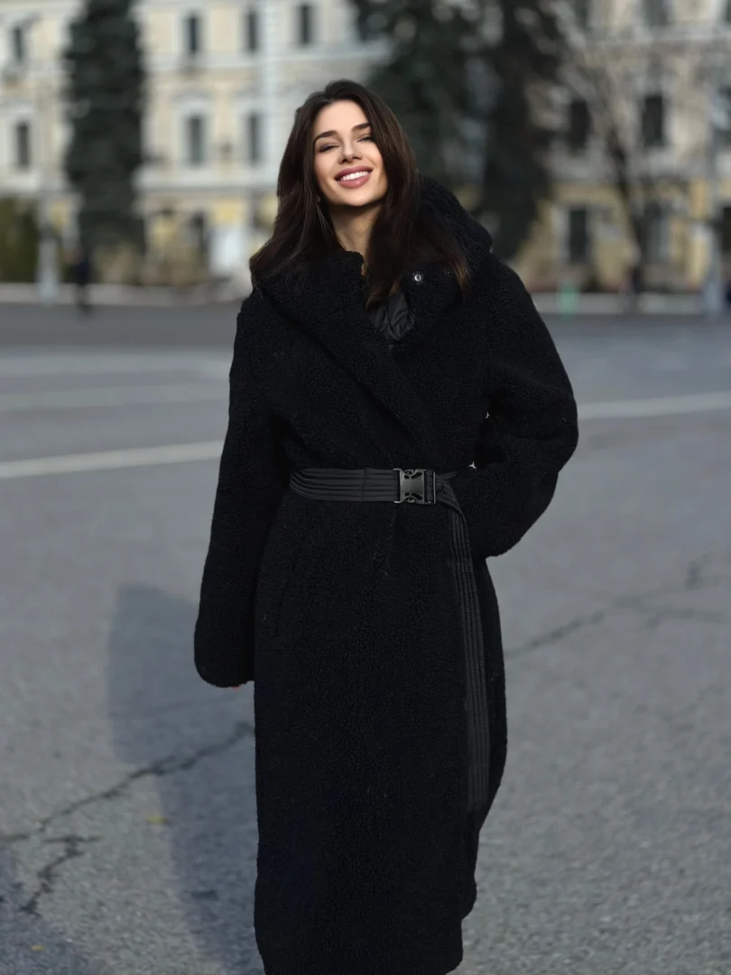Пуховик-шуба жіноча COAT BLANKET двостороння “ТЕДДІ” чорна з поясом - COAT BLANKET - пуховики, куртки, одяг та багато іншого.