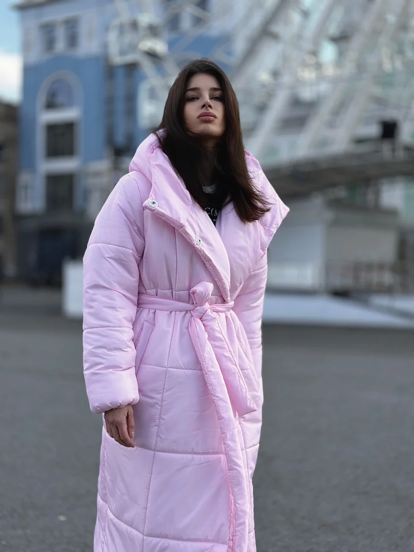 Пуховик жіночий COAT BLANKET односторонній рожевий з поясом - COAT BLANKET - пуховики, куртки, одяг та багато іншого.